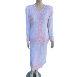 Vintage Patra 2 Pc Skirt Set Beaded Light Pink  Size 8 Mother Of The Bride